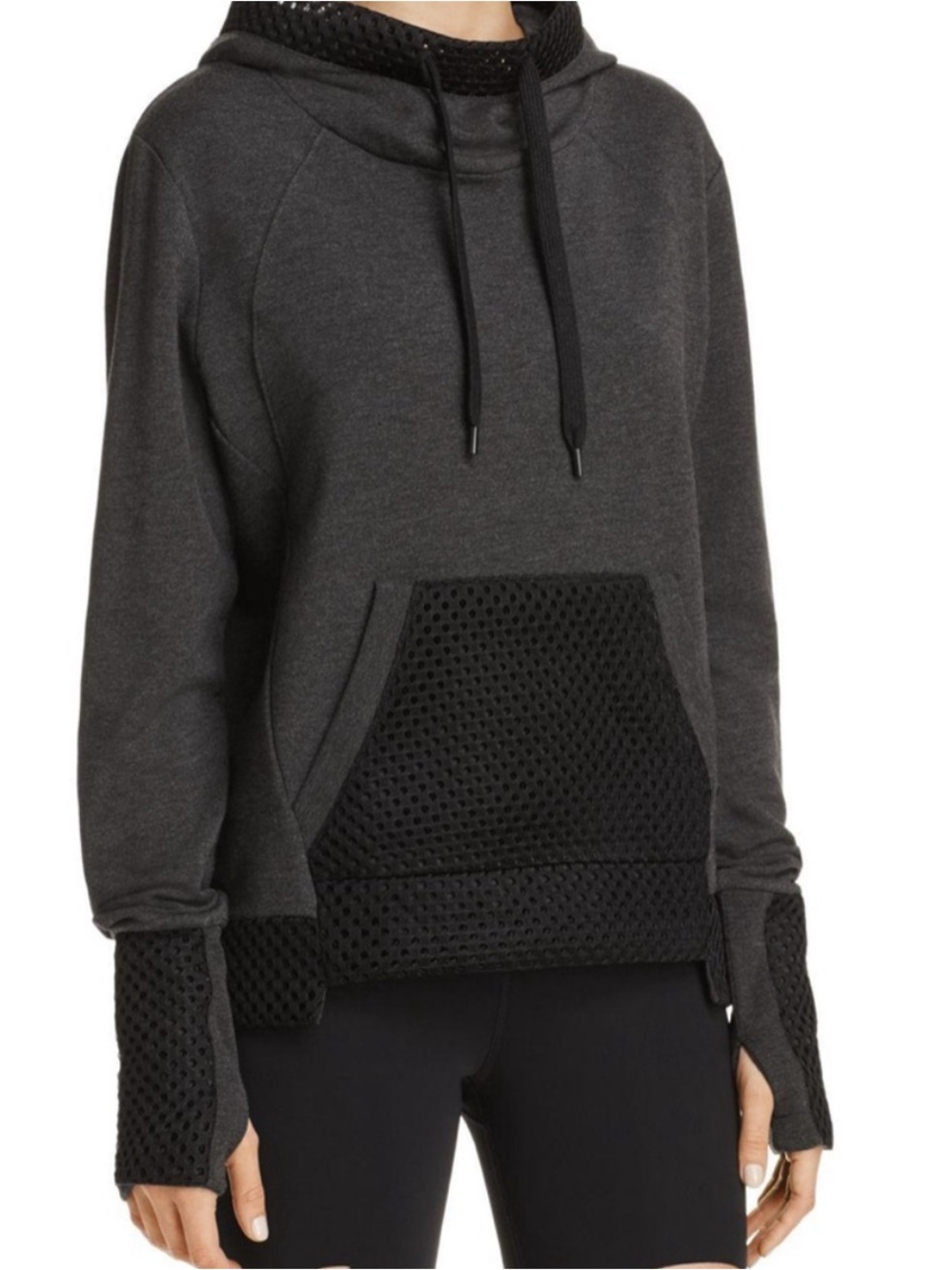 Alo Eclipse Long Sleeve Mesh Detail Hoodie size Medium Charcoal/Black